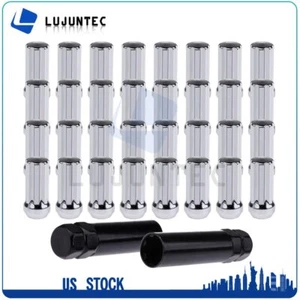 32 Pcs 7 Splines Wheel Lug Nuts Chrome 9/16-18 Fits Ford Ram 2500 3500W/2 Keys - Picture 1 of 12