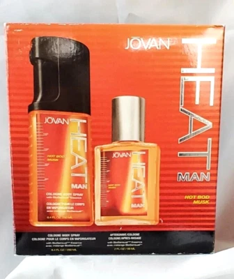 DE COLECCIÓN COTY JOVAN 'HEAT MAN HOT BOD' ALMIZCLE - RARO JUEGO DE CAJA DE 2 PIEZAS COLONIA Y DESPUÉS DEL AFEITADO Foto 1 de 4