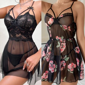 Sexy Lingerie for Women Lace Chemise Bowknot Dress Underwear Sleepwear Nightwear - Picture 1 of 76