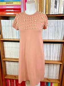 Vestido Zara Damas M 10 12 Tejido Rosa Perla Cuentas Cambio Cuadrado Manga Corta Elástico - Imagen 1 de 12
