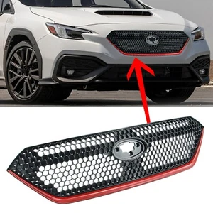 Front Bumper Grille Hood Mesh Grill for 2022-2023 Subaru WRX Black with Red Trim - Picture 1 of 7