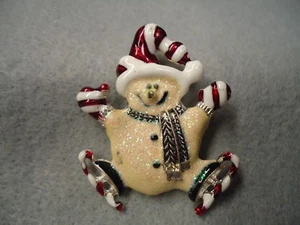 Vintage schimmernde glitzernde Emaille Eislaufen Schneemann Weihnachten Winter Brosche Anstecknadel - Bild 1 von 4