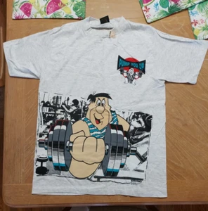 Vintage 90s The Flintstones Weightlifting Pump You Up T-Shirt Large NEW - Picture 1 of 6
