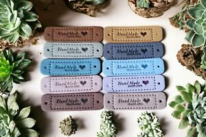10 Stück Handmade Label Etiketten DIY Leder Patches bunt Hand Made with Love