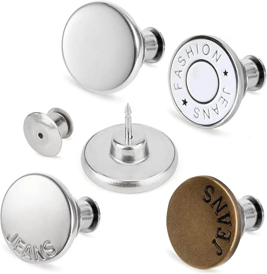 8 Set Button Pins for Jeans Pants, No Sew Jean Tightener, New, Assorted - Image 1 of 4