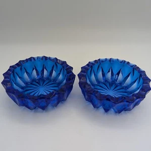 Vintage Cobalt Blue Glass Ashtray/Trinket Dishes Set Of 2 - Picture 1 of 9