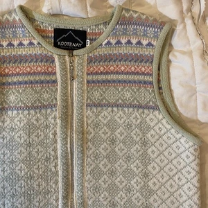 Kootenay Pullover Damen Medium grün pastell Fair Isle Wolle Reißverschluss Weste Kanada - Bild 1 von 10