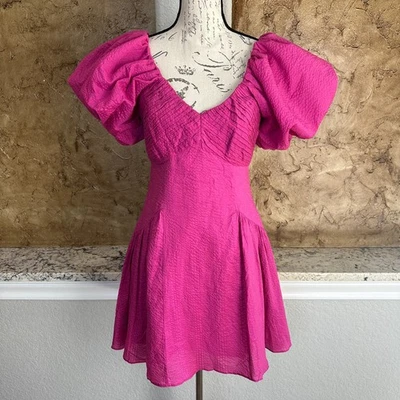 Mini Vestido Manga Abullonada Marco Para Mujer’s S Rosa Texturizado Ajuste y Acampanado Cóctel Foto 1 de 4