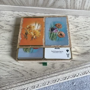 Carte da gioco vintage Congresso doppio mazzo FIORI SELVATICI finitura Cel-U-Tone USA - Foto 1 di 7