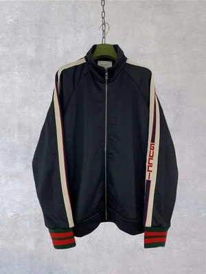 Gucci GG Tape Jacquard Jersey Strap Full Zip Technical Track Jacket Black Size L - Image 1 of 4