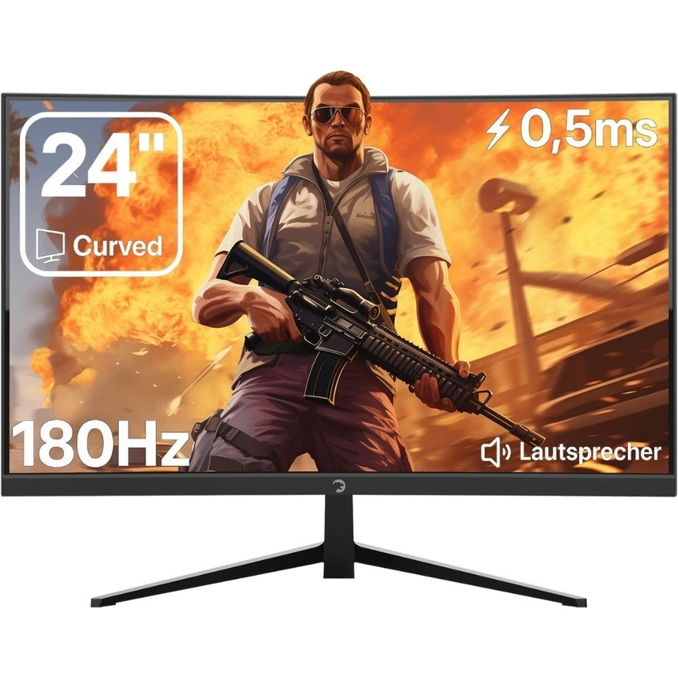 GAMEPOWER Curved Monitor 24 zoll 180Hz FullHD PC Bildschirm mit Lautsprecher T40 - Bild 1 von 4