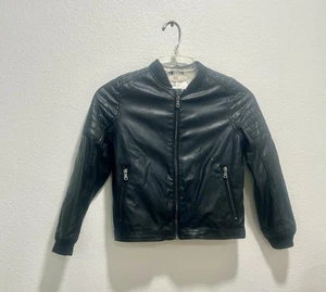 H&M Boys Faux Leather Moto Jacket Black Zip Pockets Size 7 - Picture 1 of 17