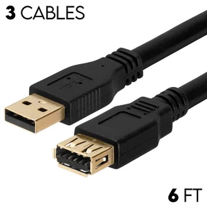 3x - Premium Quality Blue 6Ft 6Feet USB 3.0 A M/F Extension Cable - Picture 1 of 4