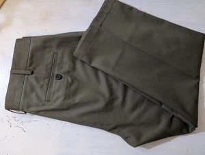 Pantalone chino uomo Lands End verde oliva vita piatta davanti 33"W x 23,5" orlato - Foto 1 di 10