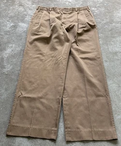 VTG 90s Men’s Relaxed Pleated Brown Chino Pants Made In USA 34x30 Talon Zipper - Picture 1 of 17
