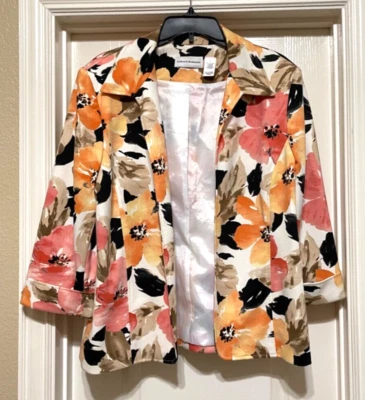 Blazer Alfred Dunner Mujer Coral Floral Frente Abierto Forrado Talla 14 Foto 1 de 4