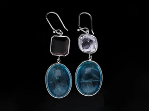 Pendientes precio excelente aguamarina turmalina kuncita oro 585 valor 9.500 EUR laboratorio exp. - Imagen 1 de 8