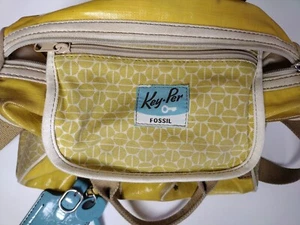 Fossil Womens Key-Per City Yellow Coated Canvas Double Handle Handbag Distressed - Picture 1 of 11