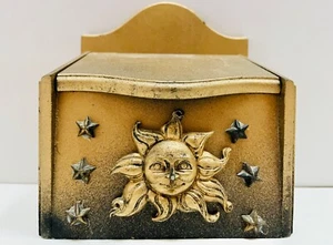 Gold Celestial Sun and Stars Storage Box Wooden Hanging Black Ombre Jewelry - Picture 1 of 10