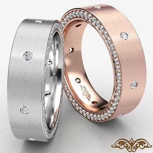 Men's Side Diamond Eternity Satin Finish Wedding Band in 14k White Gold 1Ctw. - Picture 1 of 30