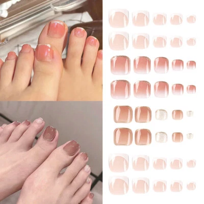 Nude Fake Toe Nail False Toenail Full Cover Press On Nails Short Square Women - Image 1 of 4