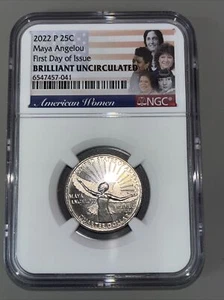 2022 P MAYA ANGELOU WOMEN OF AMERICA NGC BRILLIANT UNCIRCULATED 1st DAY OF ISSUE - Picture 1 of 4