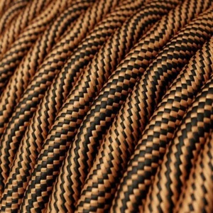 2 Core Braided Round Fabric Electrical Flex Cable Black and Copper 1m - Picture 1 of 1