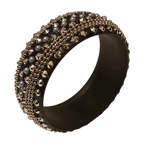 Silver Spike Black Bracelet Chunky Statement Big Large Thick Wide Jewellery Gift - Picture 1 of 12