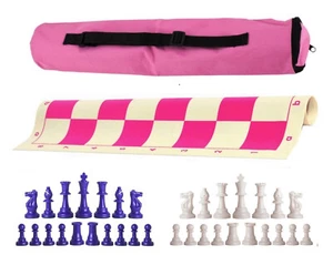 Juego de ajedrez de peso único rosa arquero - bolsa de tablero con piezas reales y blancas - Imagen 1 de 5