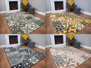 Patchwork Moroccan Style Rugs Mats Large Small Hallway Big Floor Area Carpet - Picture 1 of 13