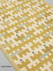 Handwoven Yellow Wool Kilim Rug, Custom Durrie Rug , Flatweave Bohemian Rug - Picture 1 of 4