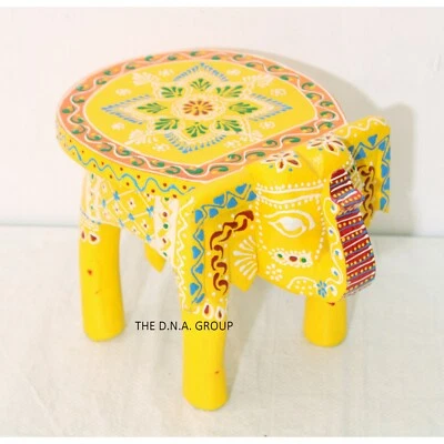 8 " Wooden Handpainted Elephant stool Indien Handmade Decorative Side kids stool - Image 1 of 4