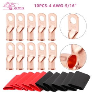 10 Stck. 4 AWG Stärke - 5/16 Zoll Kupferkabelschuhe mit Schrumpfring Klemmen Draht - Bild 1 von 11