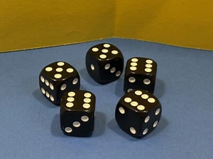 Lot Of 5 Black Dice For Yahtzee And Other Dice Games Replacement Board Game Dice - Picture 1 of 5