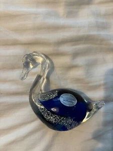 Murano Art Glass Swan Paperweight Blue Vetro Eseguito Secondo La Tecnica Italy - Picture 1 of 9
