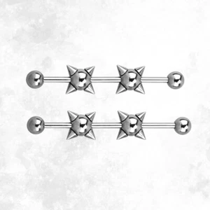 14G Industrial Barbell Surgical Steel Spiked Ball Scaffold Sold Individually - Picture 1 of 6