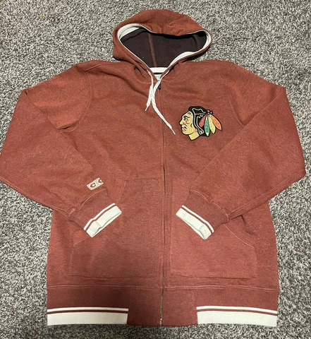 Chicago Blackhawks CCM Hoodie Men's Large Orange Full Zip Sweatshirt Perfect Cover