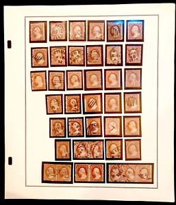 USA: GEBRAUCHTE 3¢ 1857 SAMMLUNG AUF ALBUMSEITE, 40 BRIEFMARKEN FÜR ABARTEN & GESTEMPELT - Bild 1 von 3