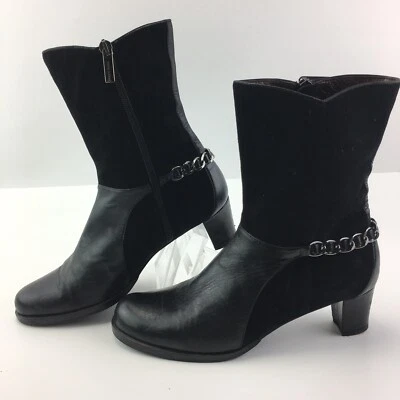Taryn Rose Ankle Boots EU 37 M ~ US 7 Black Suede & Leather Zip-Up Casual Heels  - Image 1 of 4
