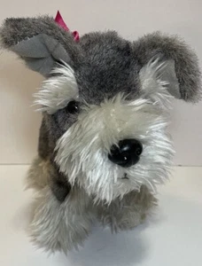 Battat Pucci Pup Puppy Dog Schnauzer Plush Realistic Stuffed Animal 10" Pink Bow - Picture 1 of 6