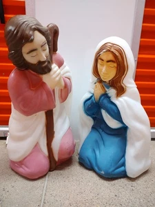 Vintage Nativity Blow Mold  3 Piece Set 28" Lighted Mary, Joseph, One Light Only - Picture 1 of 11