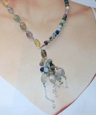 Excelente collar de cuentas enchapado en plata 925 de fluorita de sandía 18" GW Foto 1 de 3