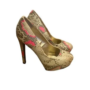 Qupid Beige/Fushia Snake Style  Suede Platform Stiletto High Heels Size 5.5 - Picture 1 of 14