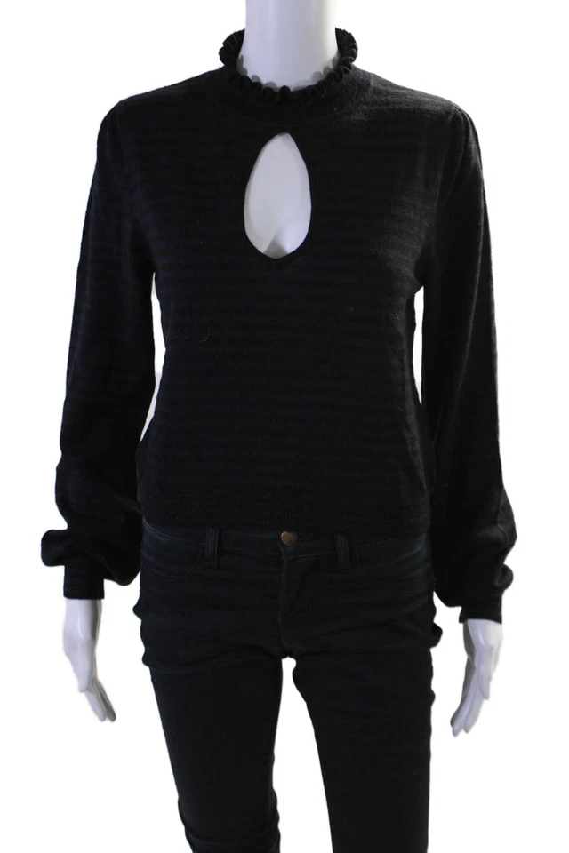 Suéter Top Nanette Lepore Mujer Azul Marino Lana Rayas Volantes Peep Front Talla M Foto 1 de 4
