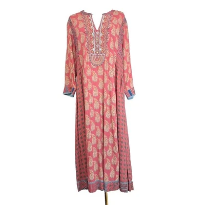 Vestido Midi Soft Surroundings Phoenix Talla L Rojo Cuentas Bordado Azteca Boho Foto 1 de 4