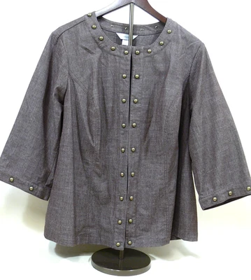 CJ Banks Marrón Denim/Latón Tachuelas Blazer Traje Chaqueta Abrigo Camisa Mujer 2X Foto 1 de 4