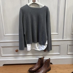 S. MARLON Pullover Damen Strickpullover Strick Oberteil Gr. M Grau Mit Top Weiß - Bild 1 von 8