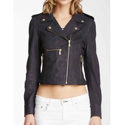 Members Only Rebecca Eve Leather Moto Jacket Black Cropped Biker Grunge Edgy - Image 1 of 4