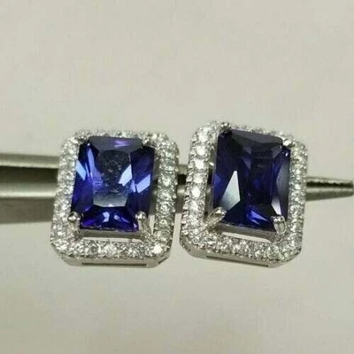 2,3 Karat Smaragd-Saphir-Simulationsdiamant-Halo-Ohrstecker aus... - Bild 1 von 4