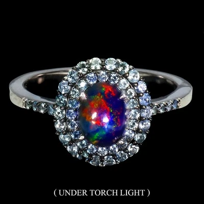 Anillo de plata de ley 925 ovalado ópalo negro 8x6 mm zafiro piedras preciosas joyería tamaño 9 Foto 1 de 4